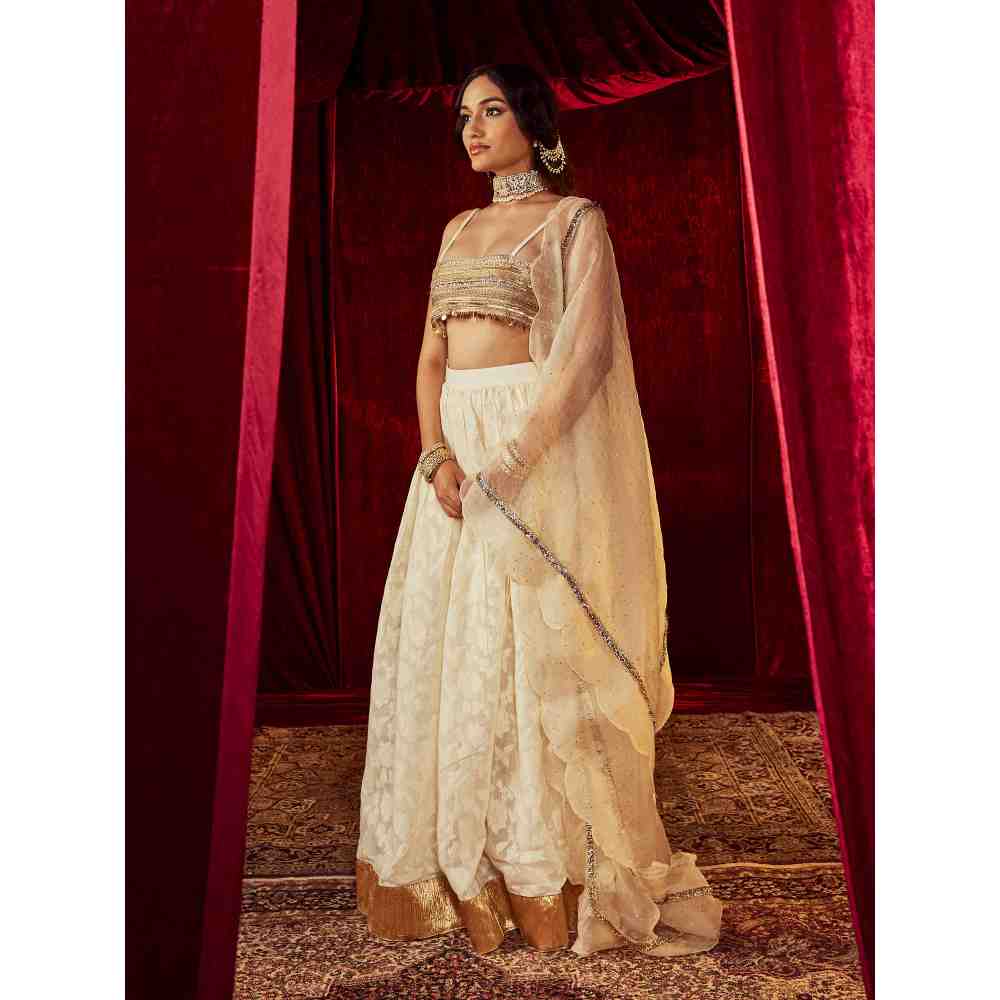 Roze Zeenat Off White Lehenga (Set of 3)