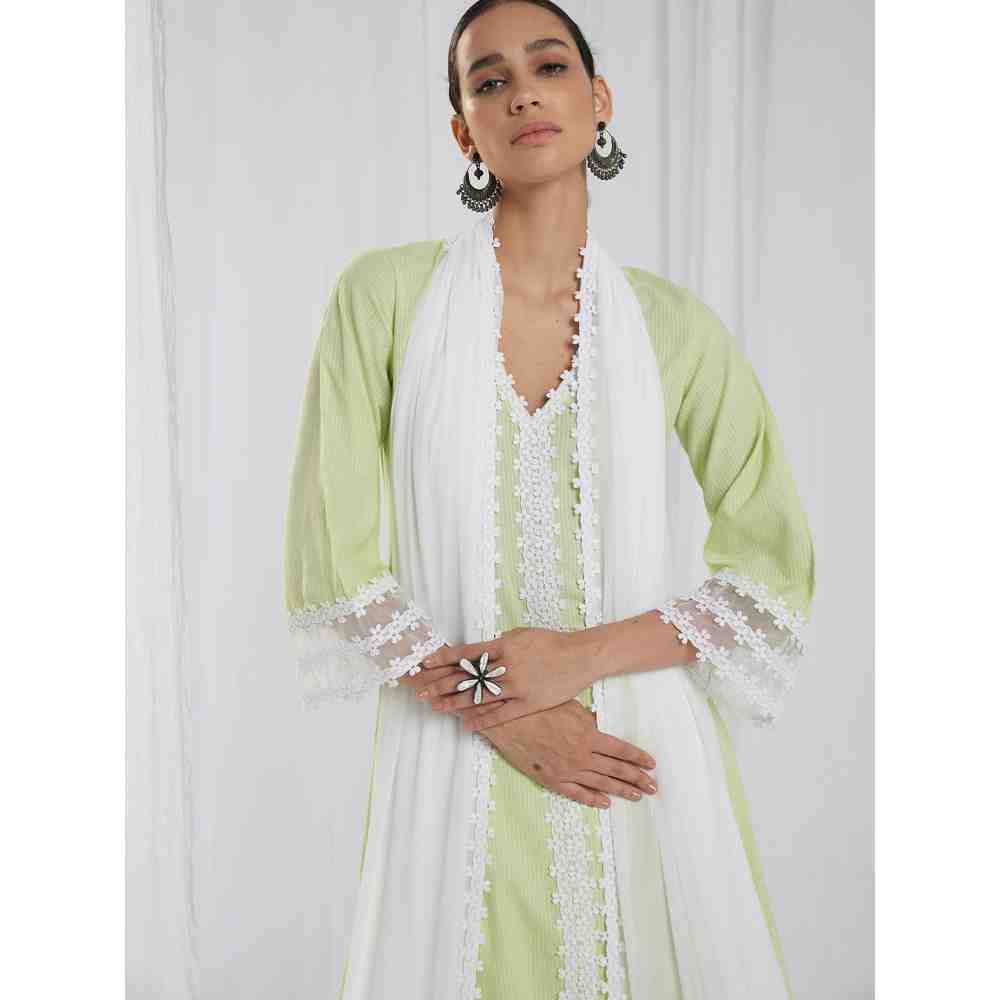Roze Fiona Green Kurta and Pant with Dupatta (Set of 3)