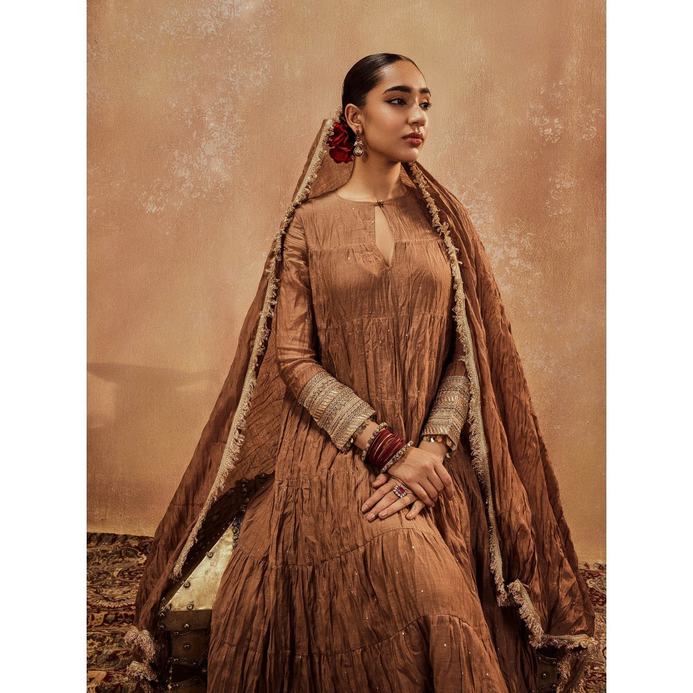 Roze Anam Brown Anarkali with Churidar & Dupatta (Set of 3)