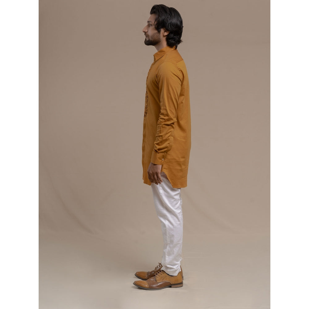 Runit Gupta Ochre Smocking Short Kurta-Tuxedo Shirt (Set of 2)