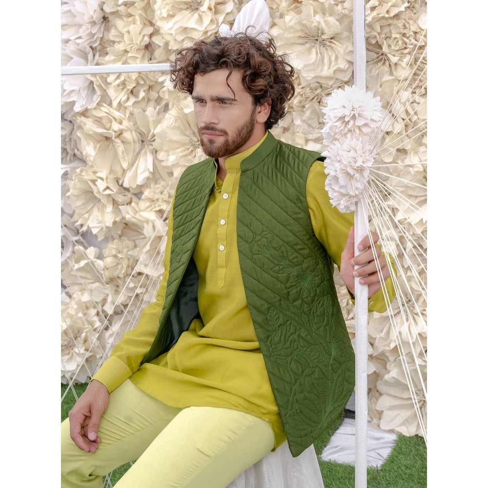 Runit Gupta Green Handquilted Silk Half Jacket