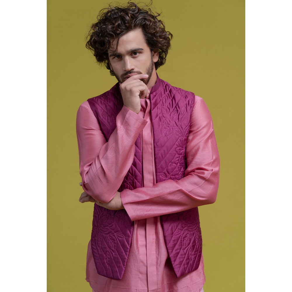 Runit Gupta Onion Pink Bundi-Kurta (Set of 3)