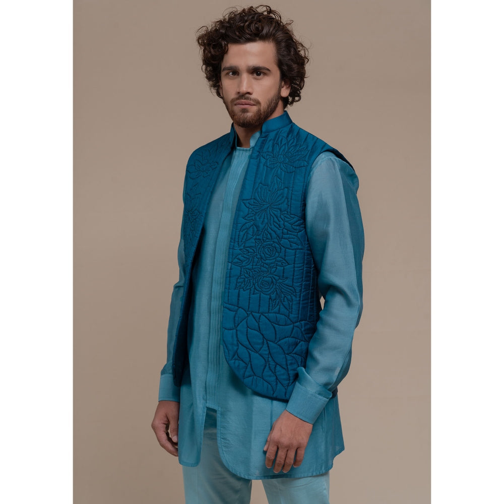 Runit Gupta Blue Bundi-Kurta (Set of 3)
