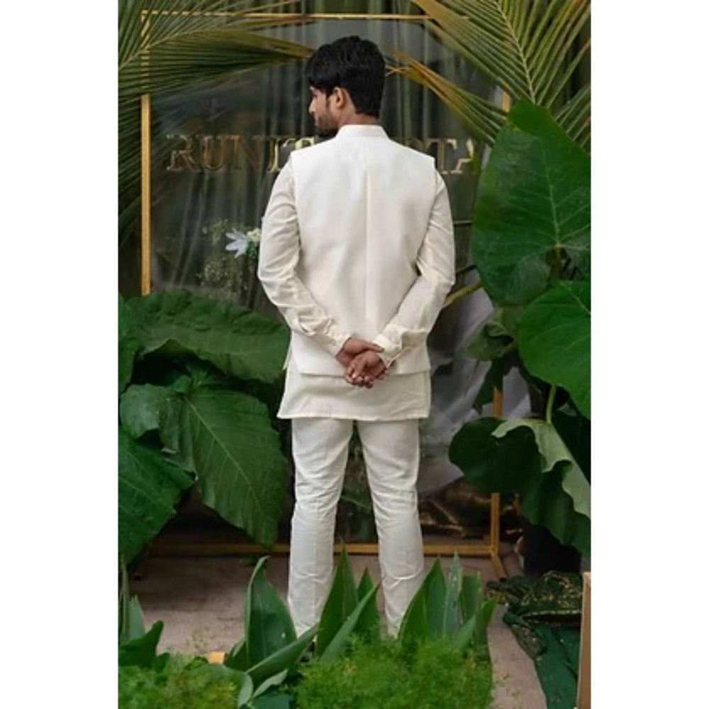 Runit Gupta Off White and Gold Khidki Embroidered Bundi