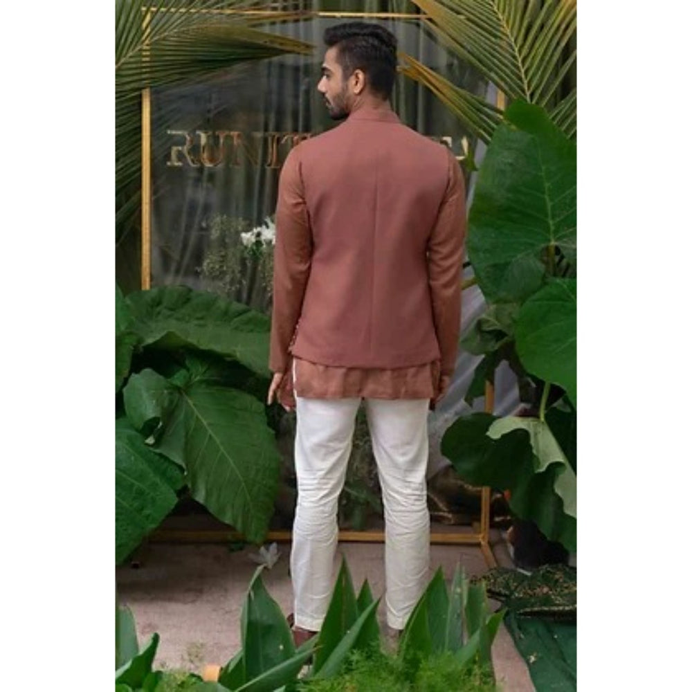 Runit Gupta Brown and White Short Kurta with Pyjama (Set of 2)