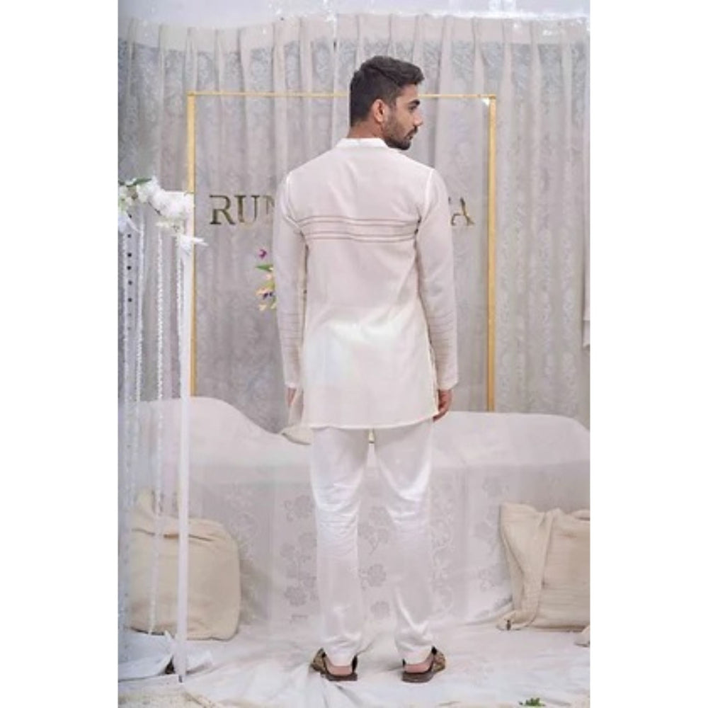 Runit Gupta Ivory Pulled Thread Work Shirt Kurta with Pyjama (Set of 2)