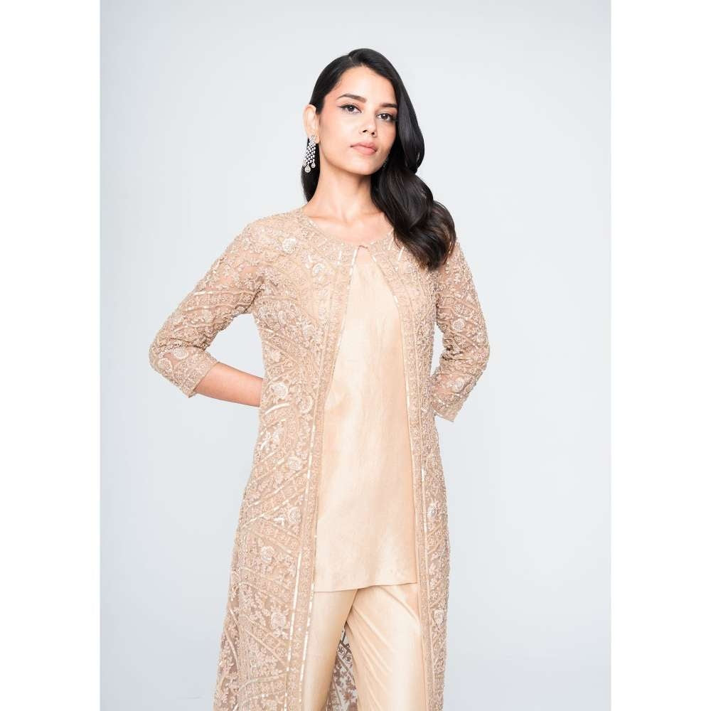 SAISHA Embroidery Long Jacket With Pant (Set of 3)
