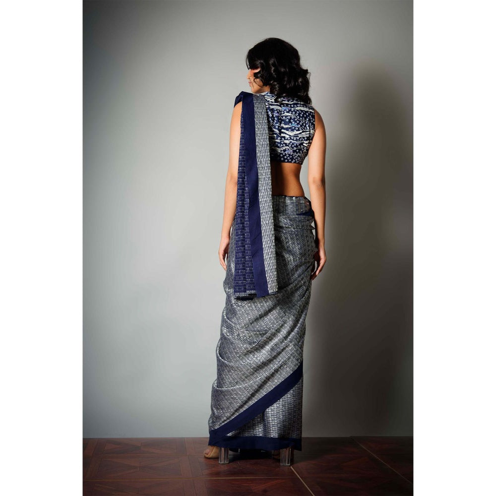Saksham & Neharicka Indigo Woven Saree and Unstitched Blouse with Unstitched (Set of 2)
