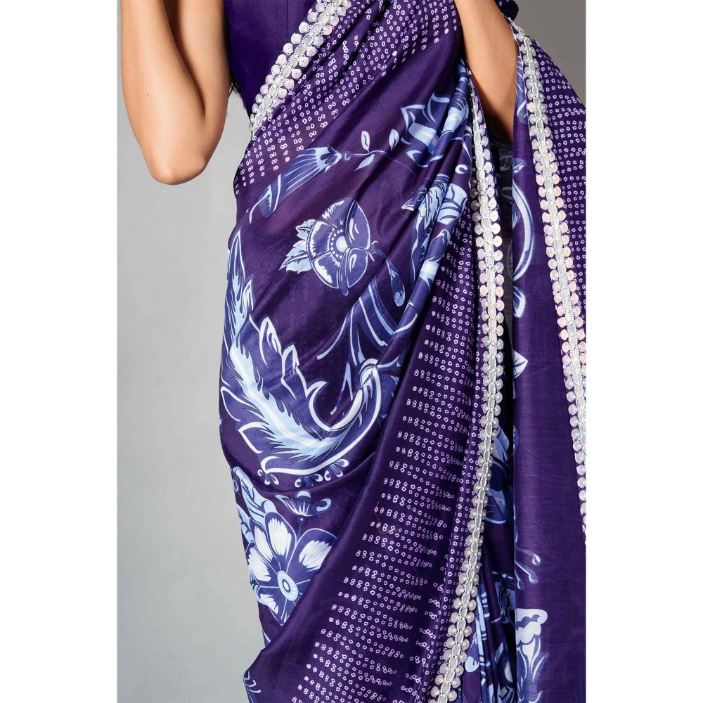 Saksham & Neharicka Blue Embroidered Saree and Unstitched Blouse with Unstitched (Set of 2)