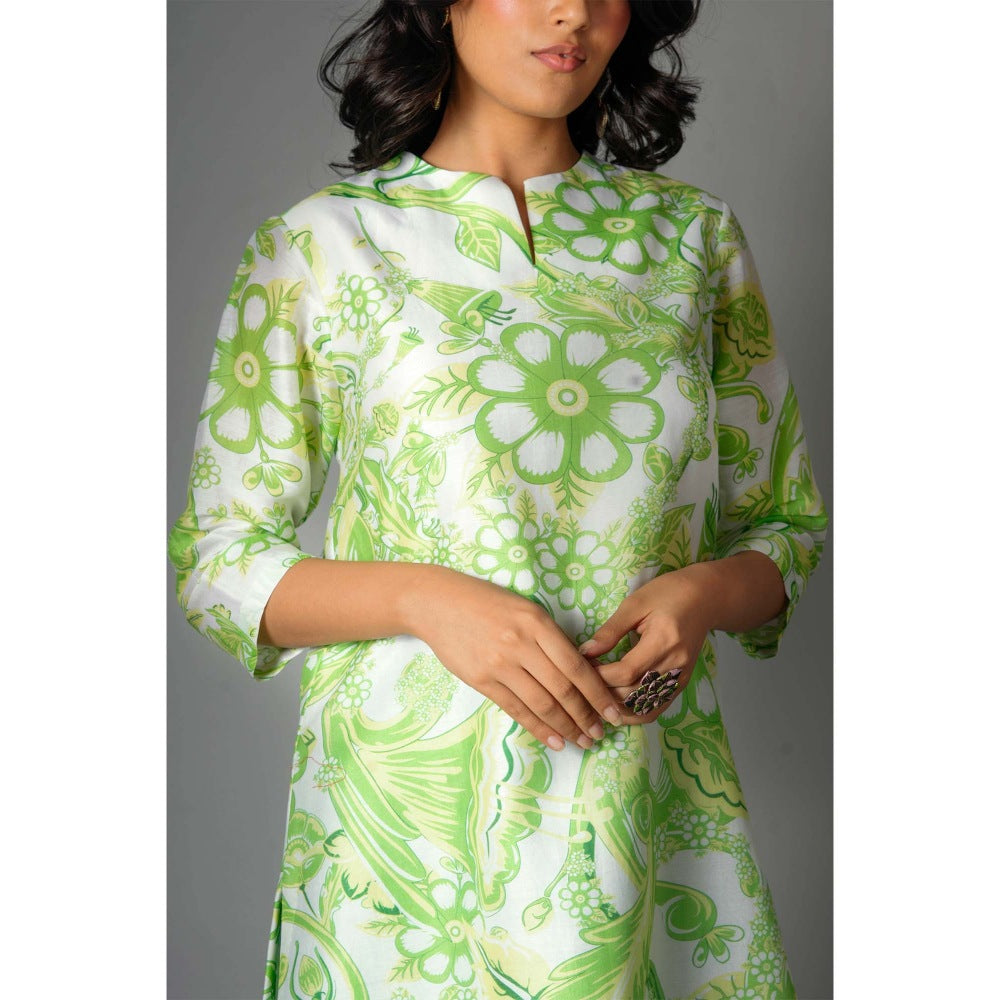 Saksham & Neharicka Green Printed Kurta