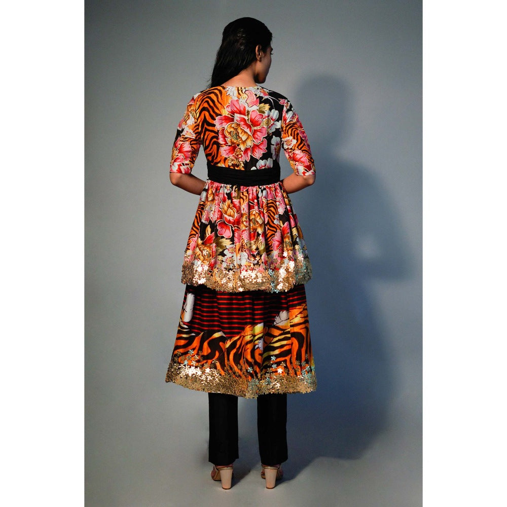 Saksham & Neharicka Printed 2-Tier Kurta In Chanderi Silk (Set of 2)