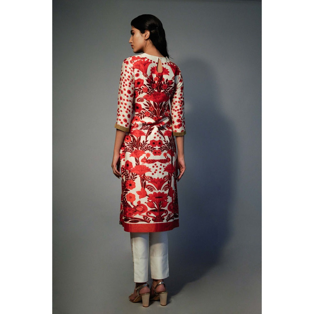 Saksham & Neharicka Multi-Color Printed and Embellished Kurta In Chanderi