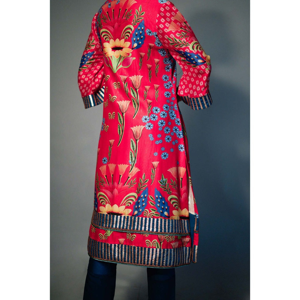 Saksham & Neharicka Pink Printed Kurta In Chanderi