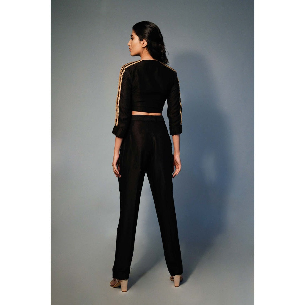 Saksham & Neharicka Black Single Pleated Pants In Chanderi