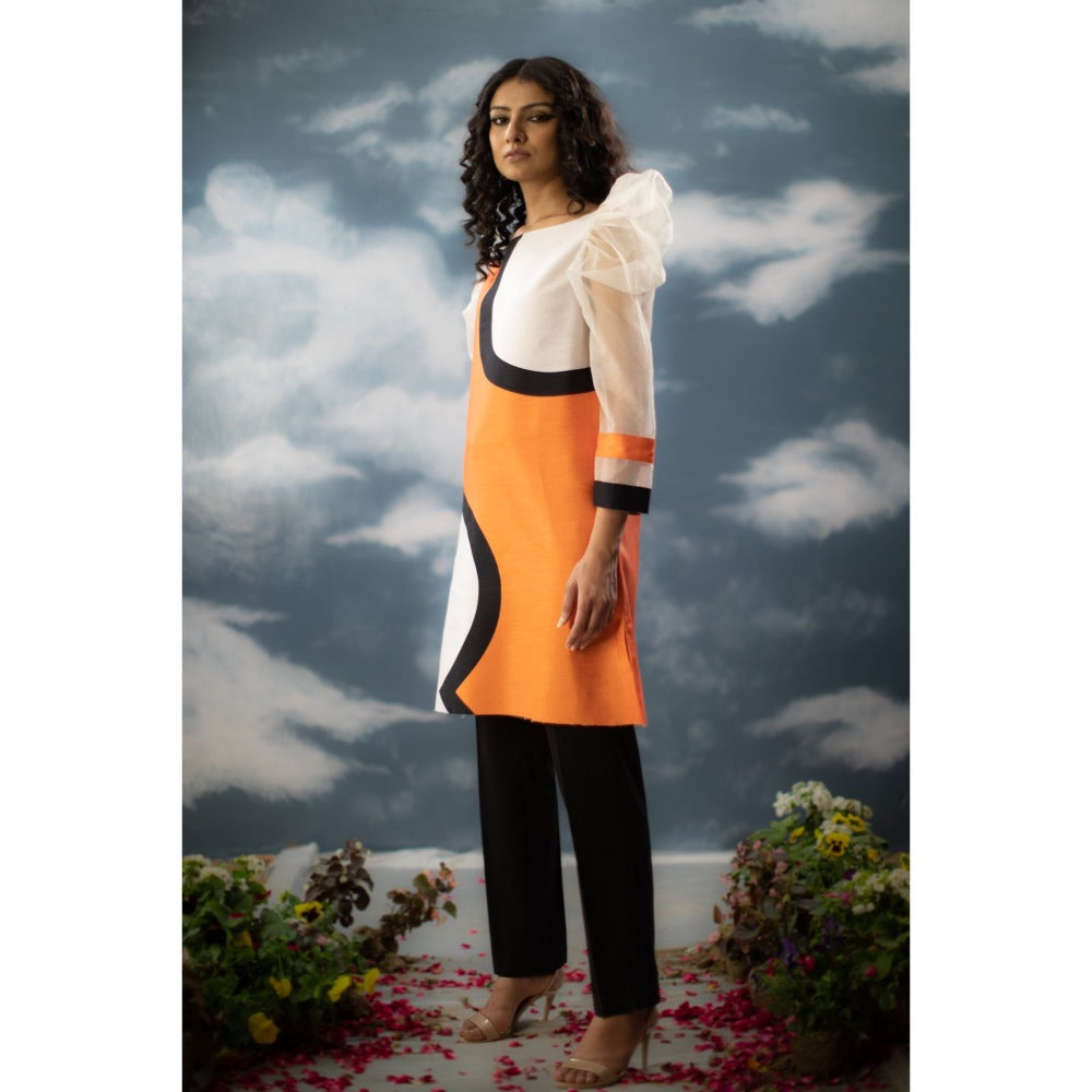 Saksham & Neharicka Tangerine Printed Kurta In Dupion