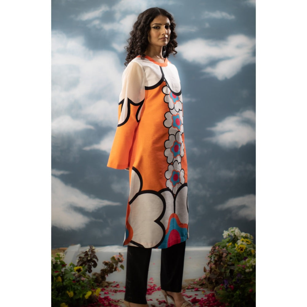 Saksham & Neharicka Tangerine Printed Kurta In Duupion