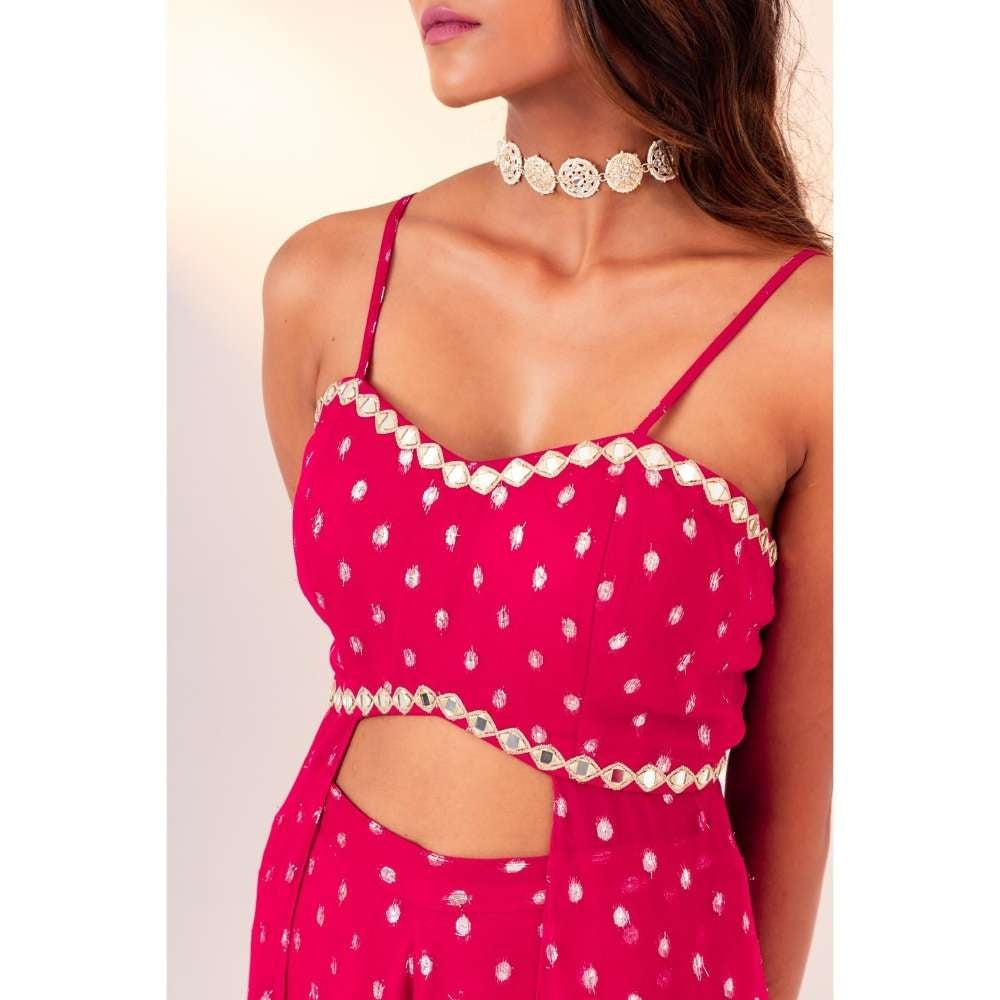 Silky Bindra Back Knot Blouse With Side Panels And Straight Pant (Set of 2)