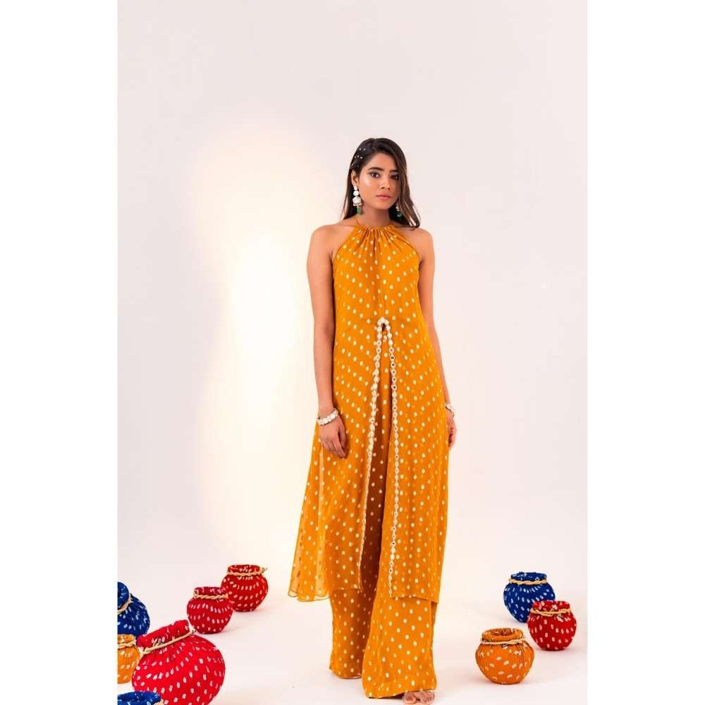 Silky Bindra Centre Cut Halter Neck Tunic And Straight Pant (Set of 2)