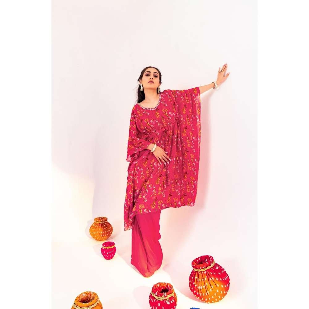 Silky Bindra Printed V-Neck Kaftan With Straight Pant (Set of 2)