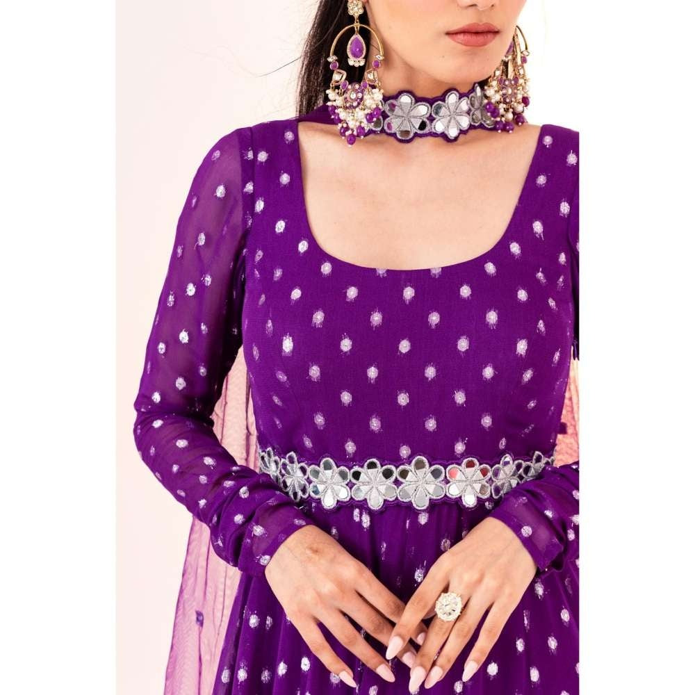 Silky Bindra Scoop Neck Anarkali with Dupatta and Detachable Belt (Set of 2)