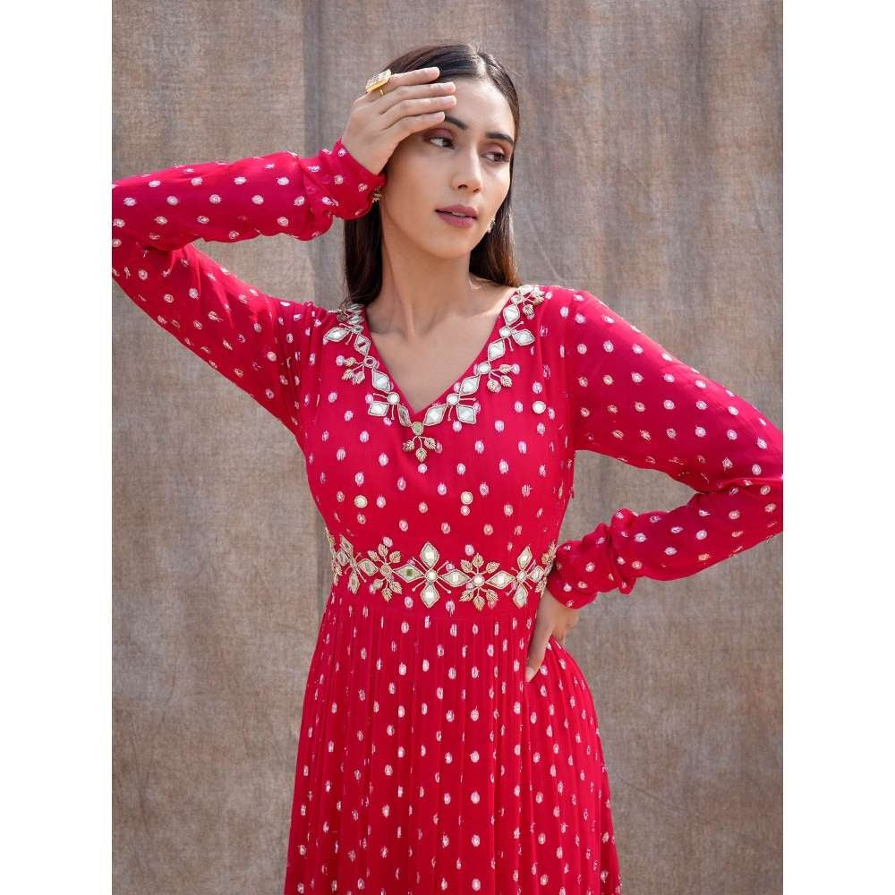 Silky Bindra Back Cut-Out Mirror Work 3-Tiered Anarkali (Set of 2)