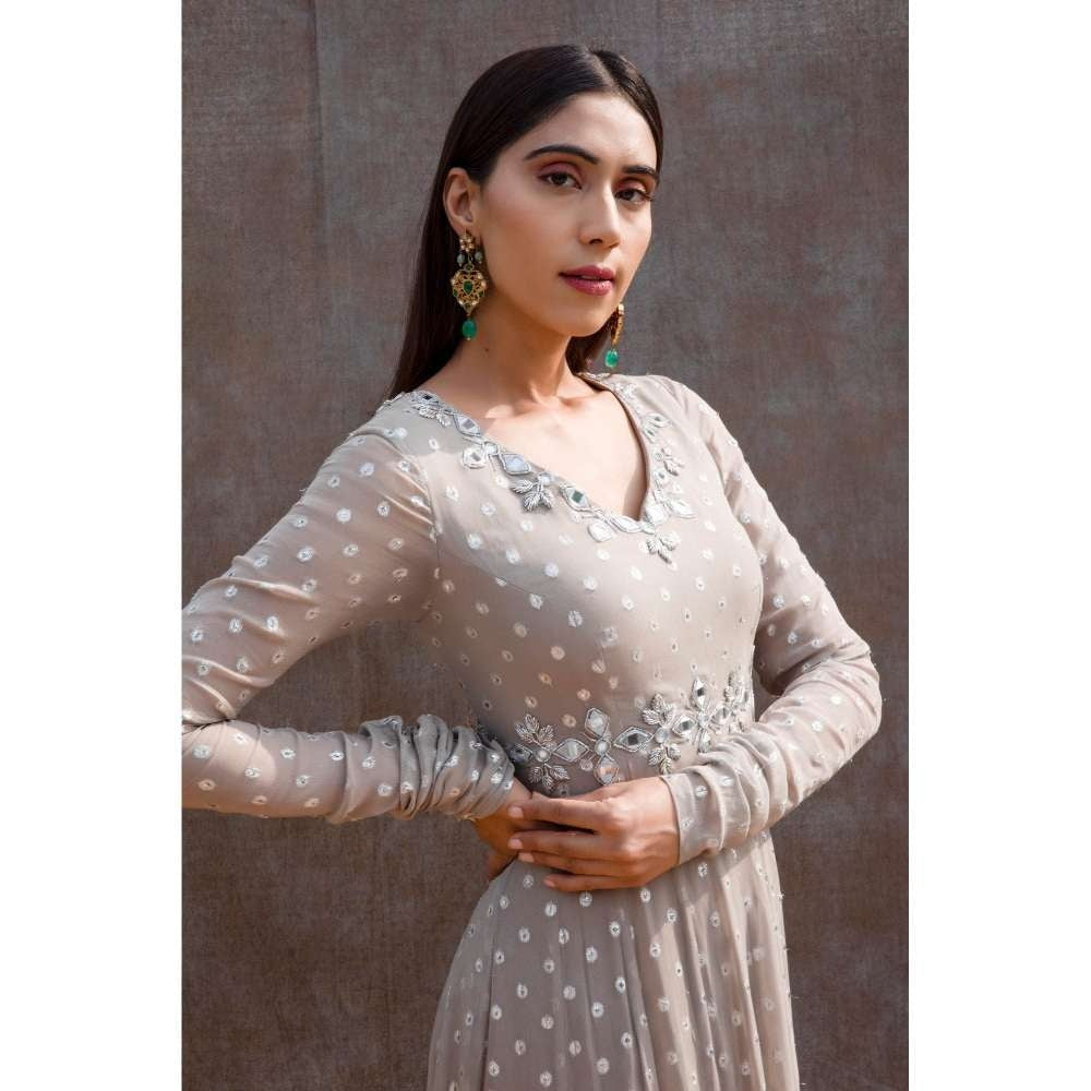 Silky Bindra Back Cut-Out Mirror Work Anarkali (Set of 2)