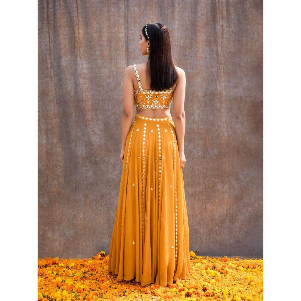 Silky Bindra Mirror Work Lehenga (Set of 3)