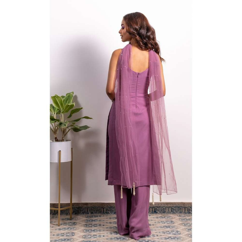 Silky Bindra Pearl Work Kurti And Palazzo (Set of 3)