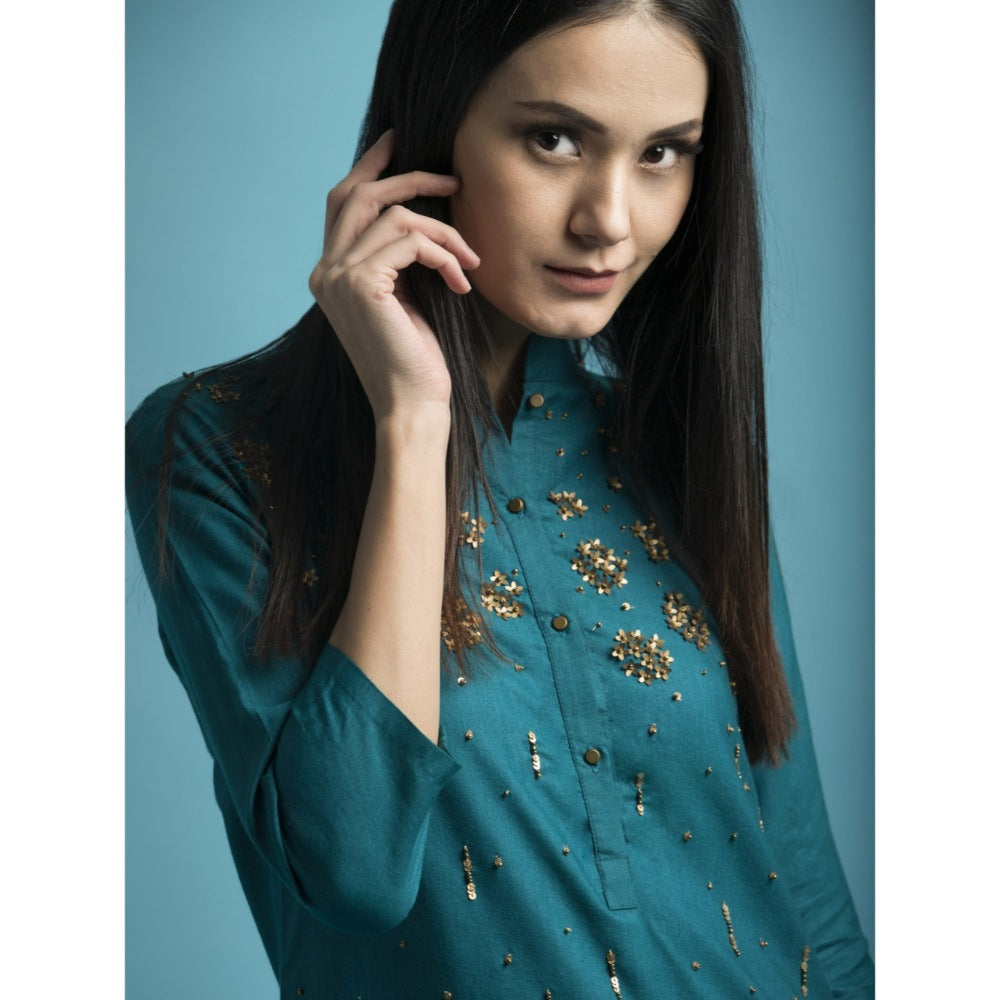 Saksham & Neharicka Teal Kurta With Dupatta - (Set of 3)