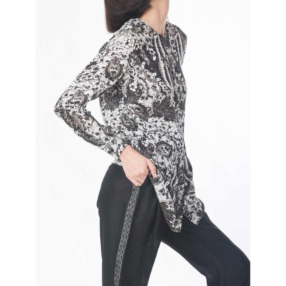 Saksham And Neharicka Black And White Monotone Printed Shirt