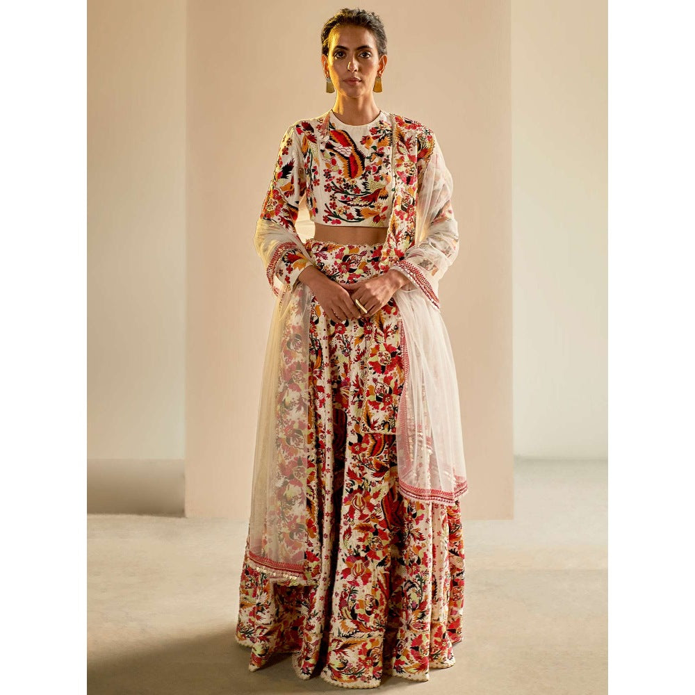 Saksham & Neharicka Multi-Color Embroidered Stitched Blouse & Lehenga Set (Set of 3)