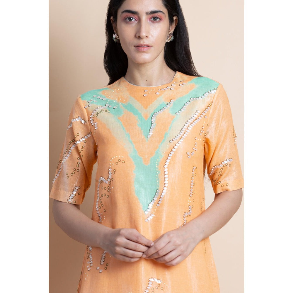 Saksham & Neharicka Peach Embellished Kurta