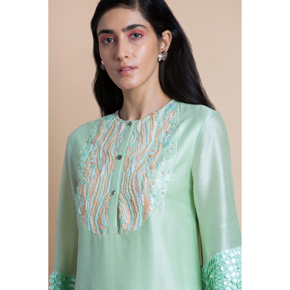 Saksham & Neharicka Mint Green Embellished Chanderi Kurta