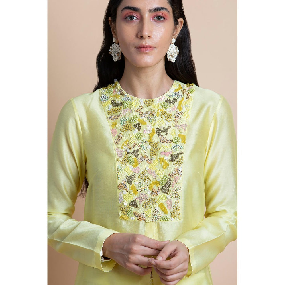 Saksham & Neharicka Lime Yellow Hand Embellished Tunic