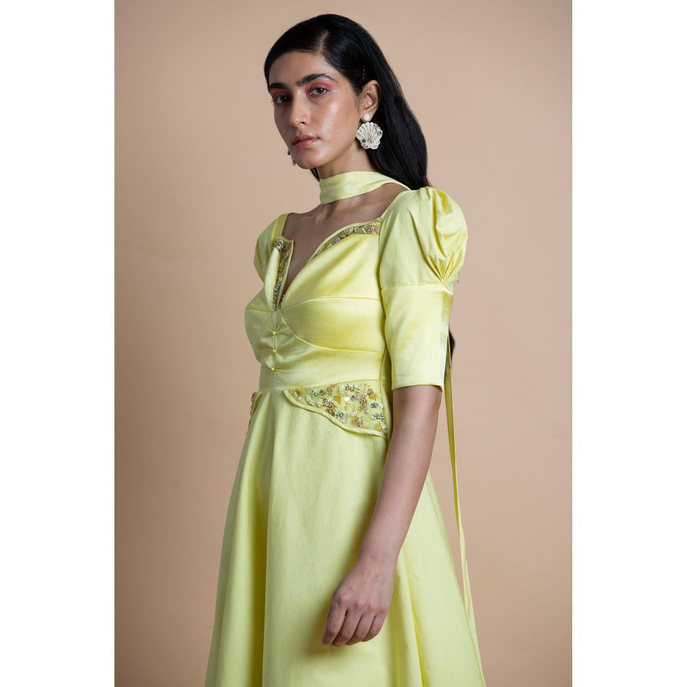 Saksham & Neharicka Yellow Embellished Kurta With Pant (Set of 2)