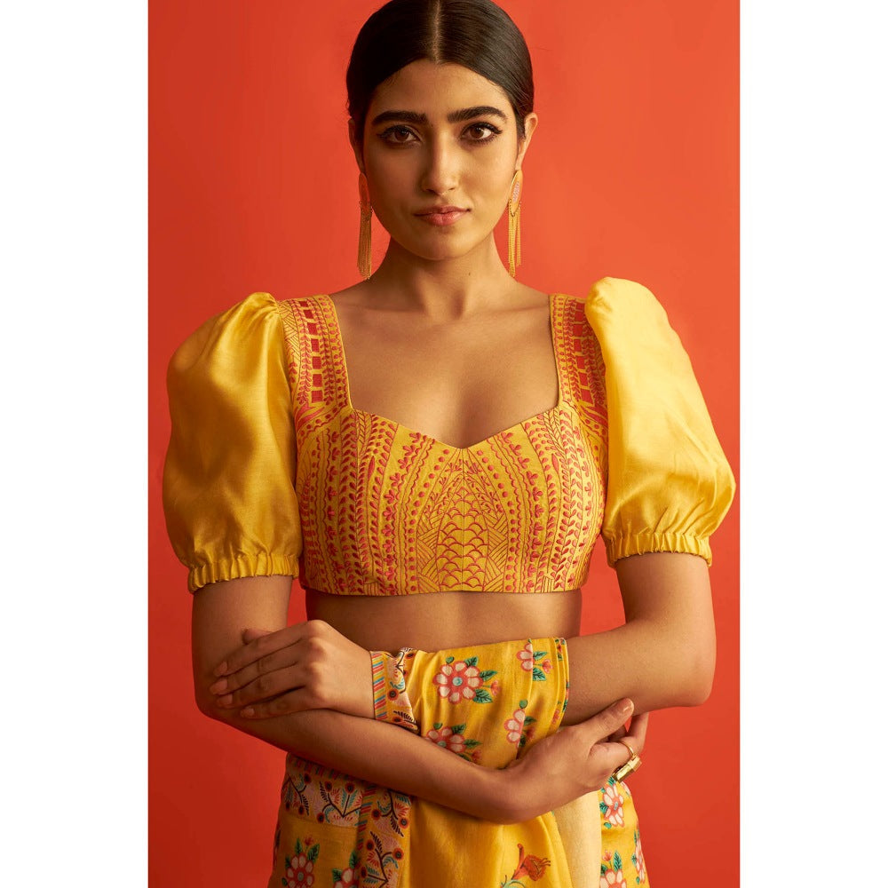 Saksham & Neharicka Yellow Puff Sleeve Blouse