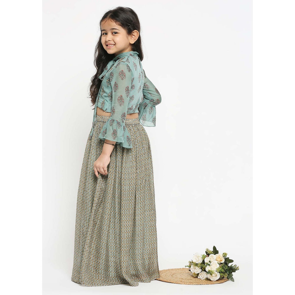 Soup by Sougat Paul Printed Skirt Paired With Bell Sleeves Crop Top