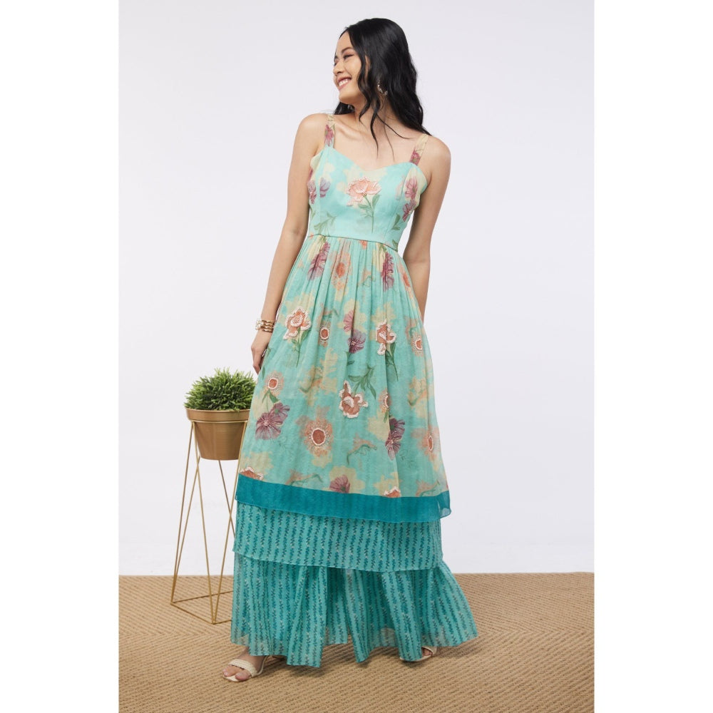 Soup by Sougat Paul Mint Blue Blooming Bud Floral Sharara (Set of 3)