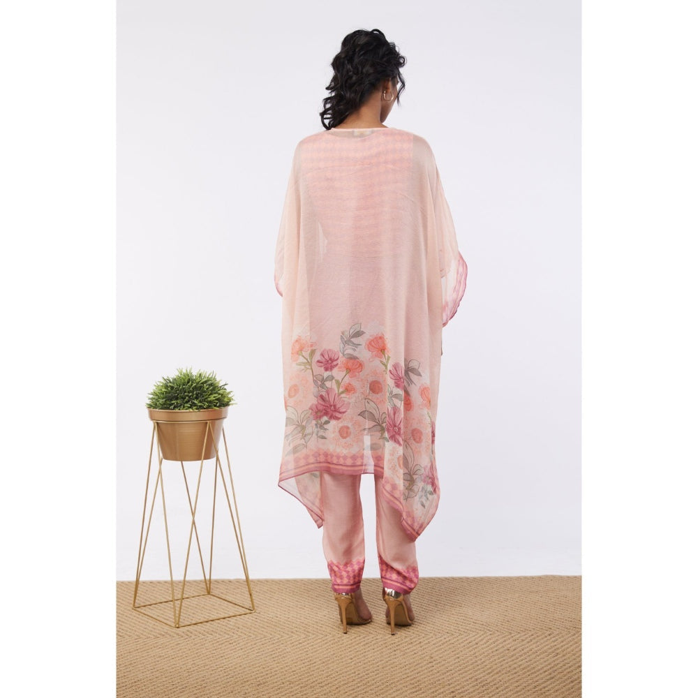 Soup by Sougat Paul Pink Blooming Floral Crop Top with Pant & Kaftan Style Jacket (Set of 3)