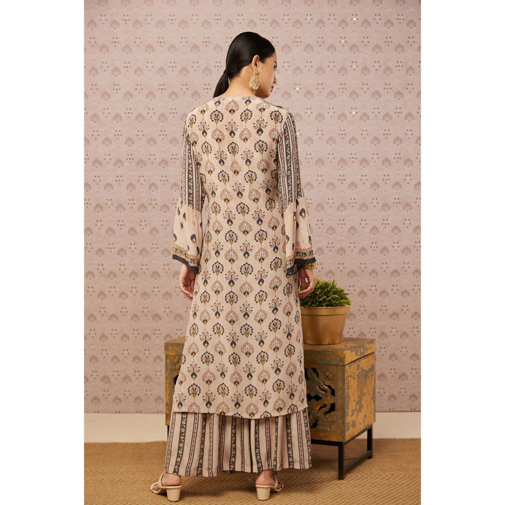 Soup by Sougat Paul Beige & Multi Sarouk Floral Palazzo (Set of 2)