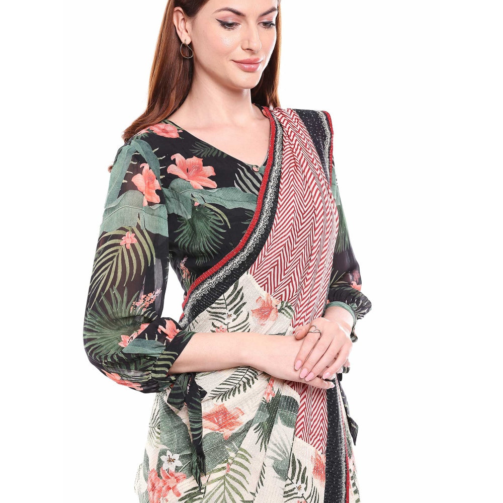 Soup by Sougat Paul Multi-Color Stitched Blouse & Saree - Customisable (Set of 2)