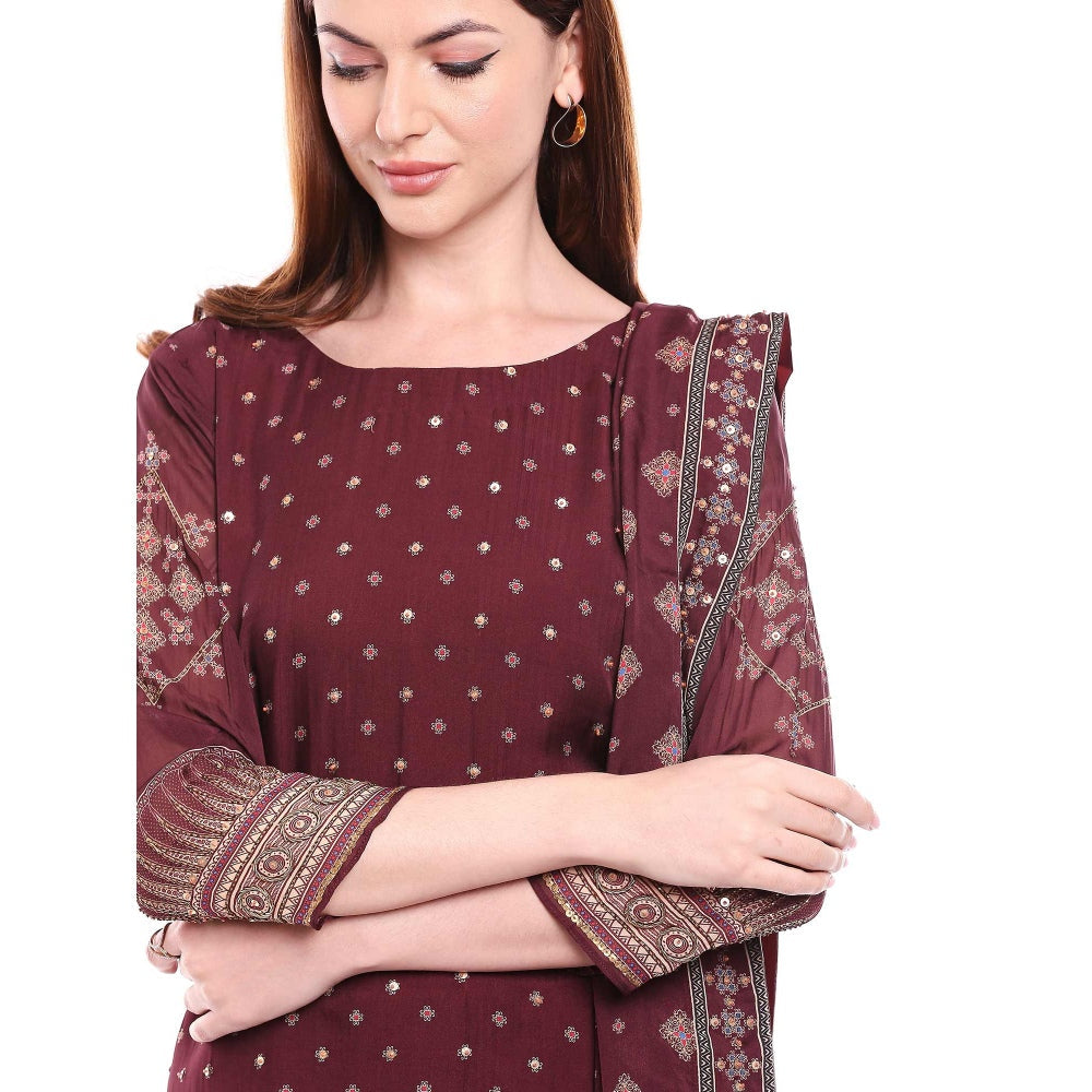 Soup by Sougat Paul Maroon Kurta With Pant & Dupatta - Customisable (Set of 3)