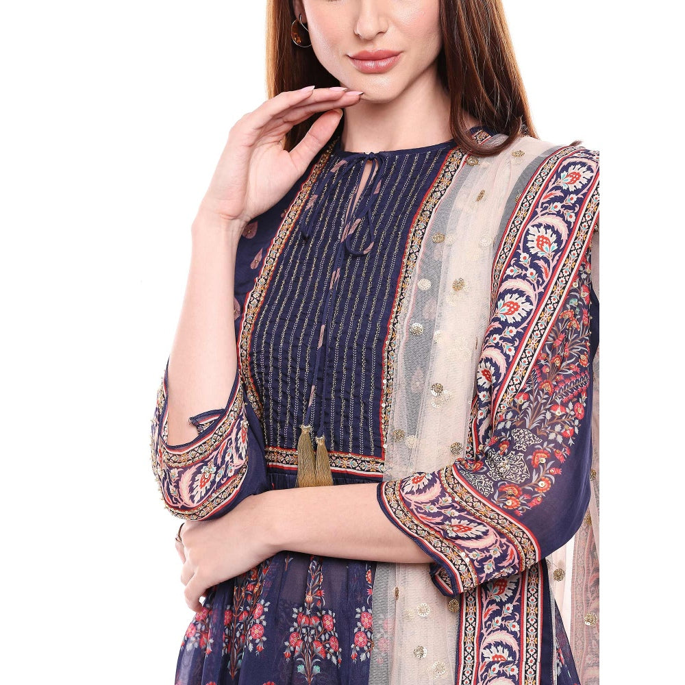 Soup by Sougat Paul Navy Blue Kurta With Sharara Pant & Dupatta - Customisable (Set of 3)