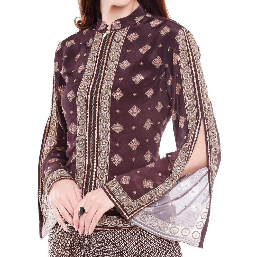 Soup by Sougat Paul Brown Jacket With Dhoti - Customisable (Set of 2)