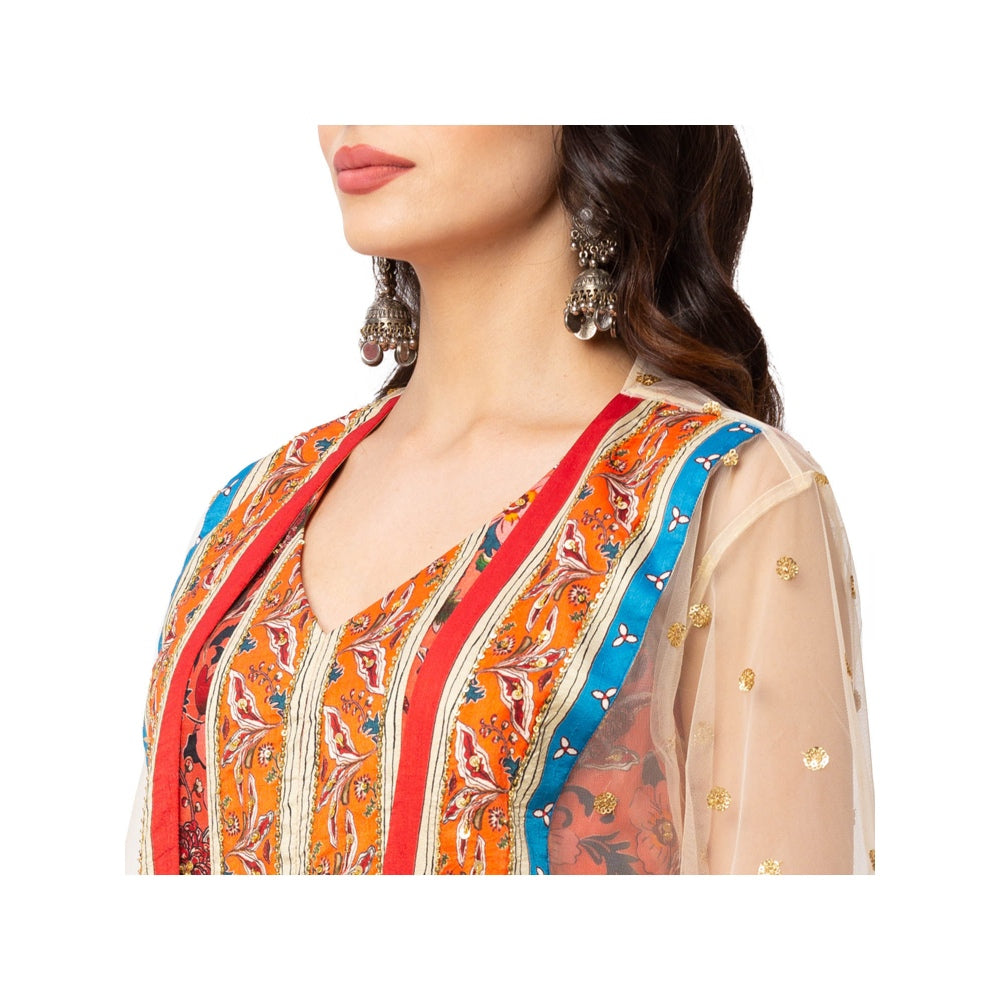 Soup by Sougat Paul Red Floral Dress And Jacket (Set of 2)