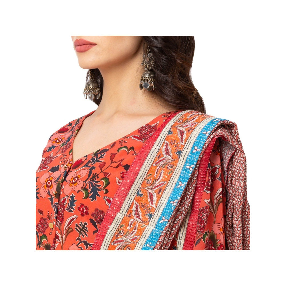 Soup by Sougat Paul Red Printed Saree With Stitched Blouse