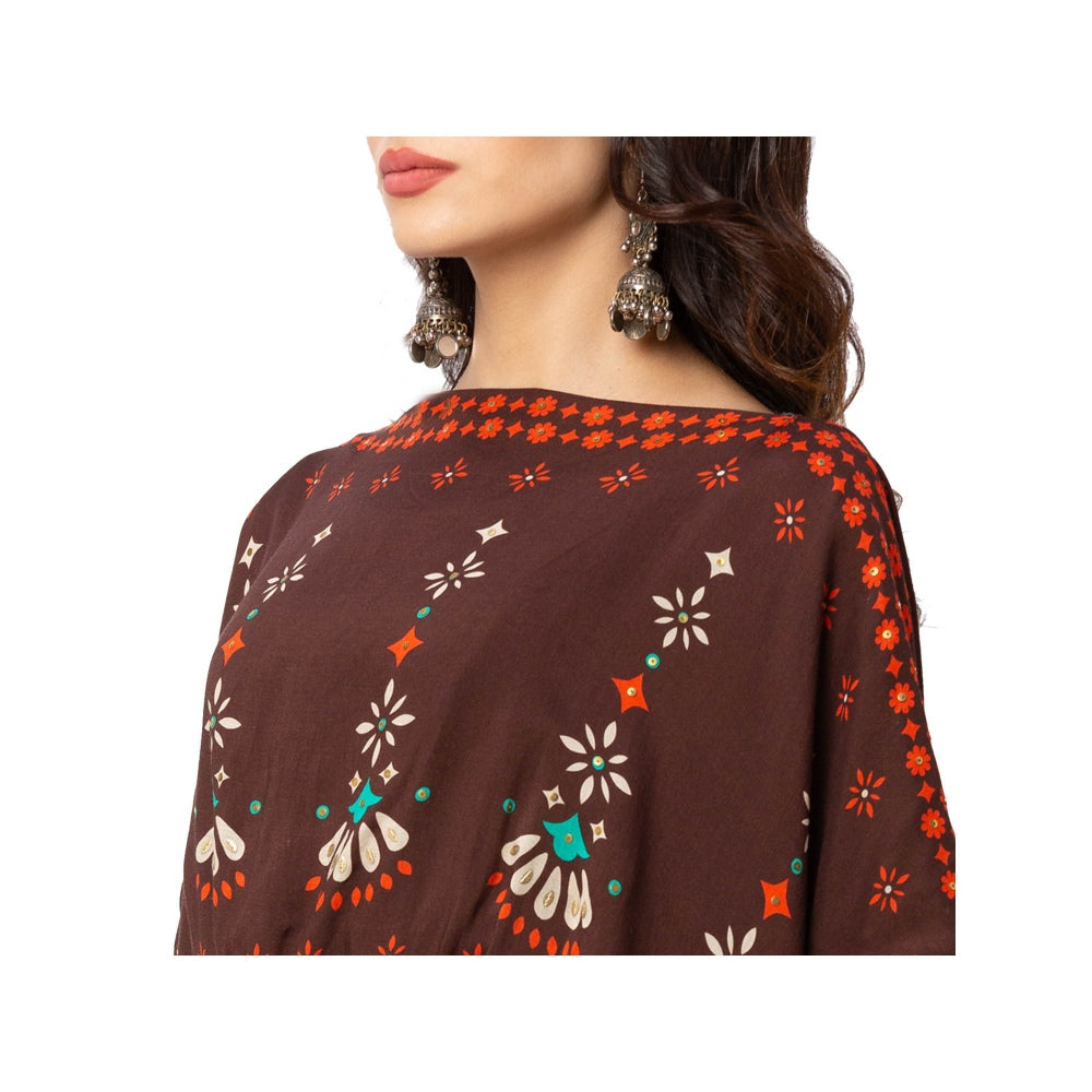 Soup by Sougat Paul Coffee Floral Top And Skirt (Set of 2)