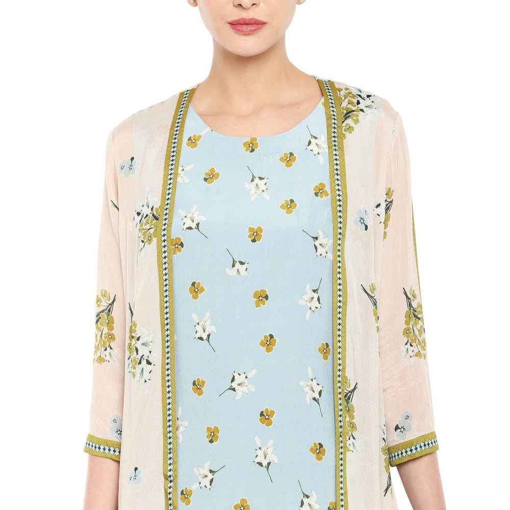 Soup by Sougat Paul Floral Printed Kurta With Pants And Printed Long Jacket