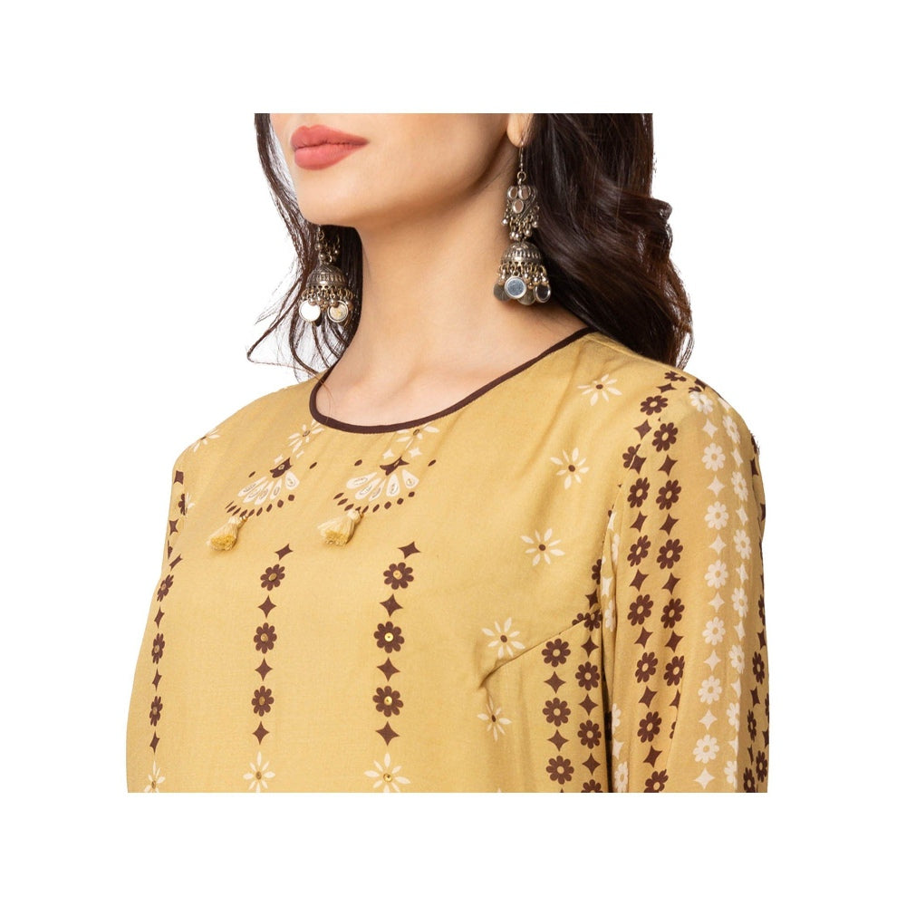 Soup by Sougat Paul Mustard Printed Kurta And Skirt (Set of 2)