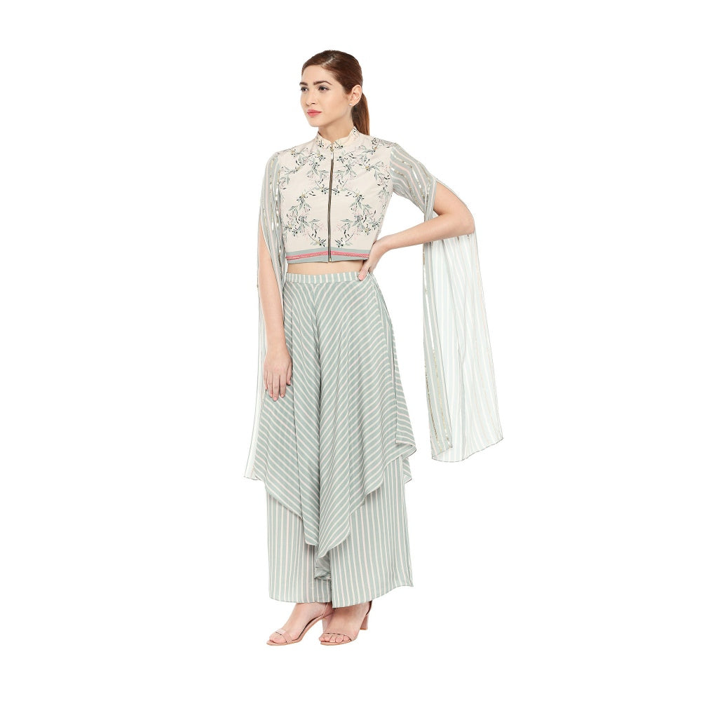 Soup by Sougat Paul Floral Short Jacket Paired With Double Layered Pants